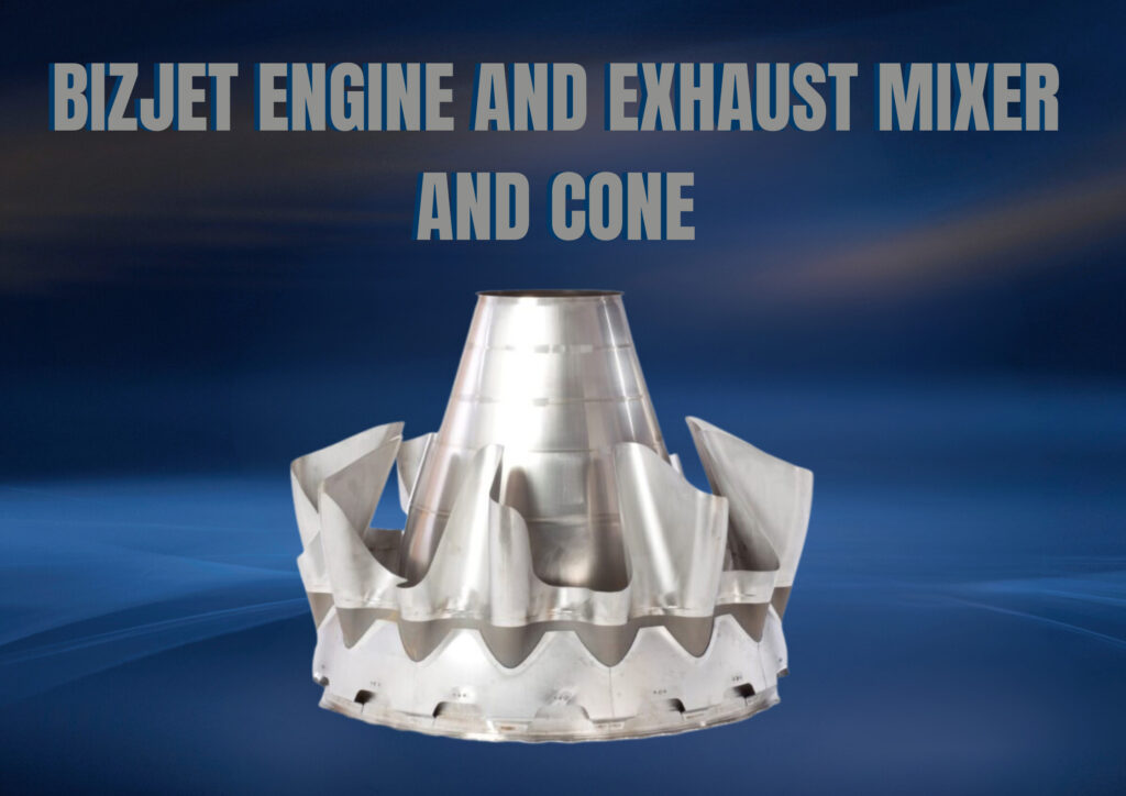 Bizjet engine and exhaust mixer and cone